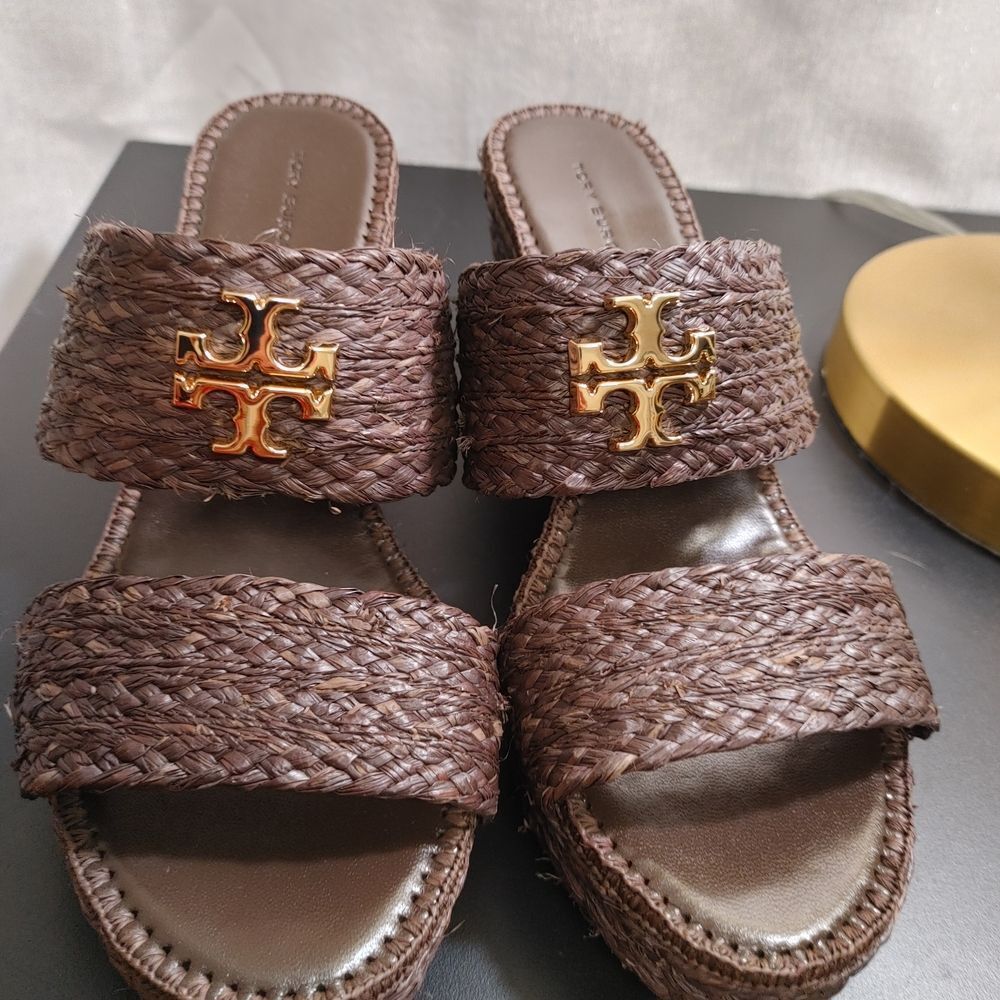 Tory Burch Dark Brown Woven Sandals